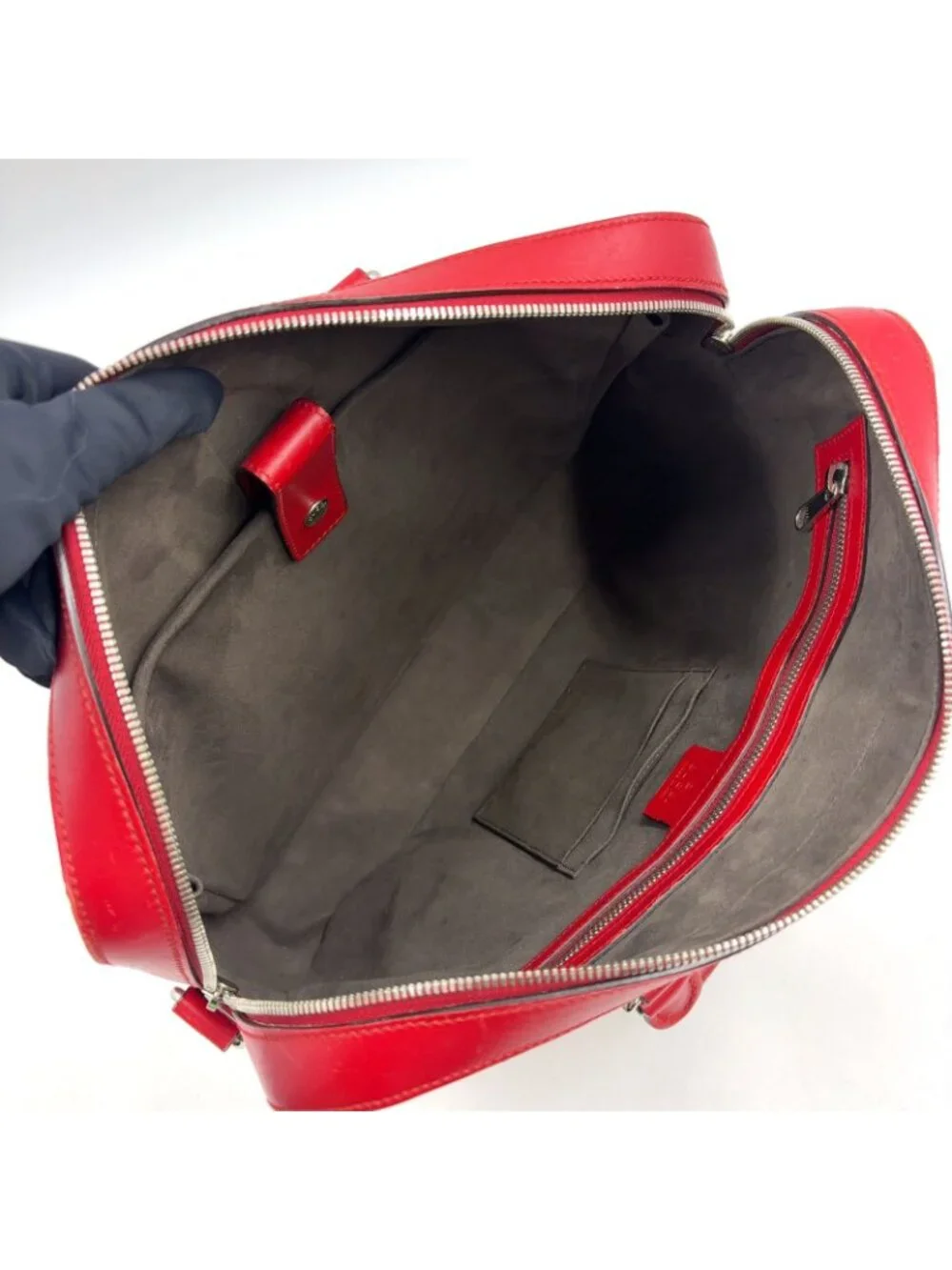 Gucci Guccissima Leather Red Business Bag Silver
